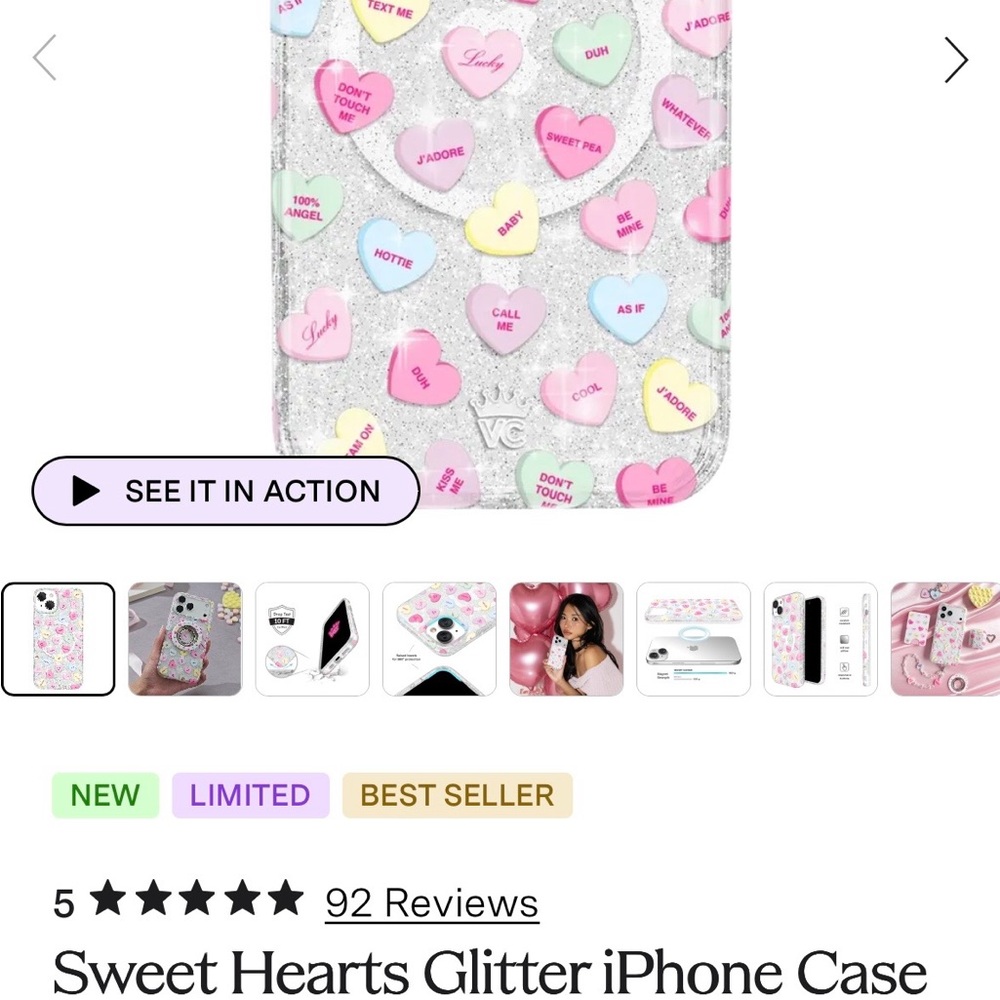 Sweet Hearts Glitter iPhone 15 Case - Silver
